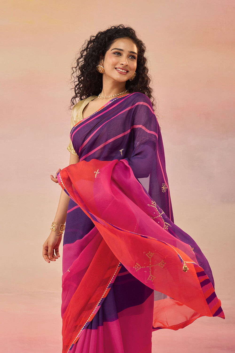 Multi Viscose Organza Embroidered Saree image number null