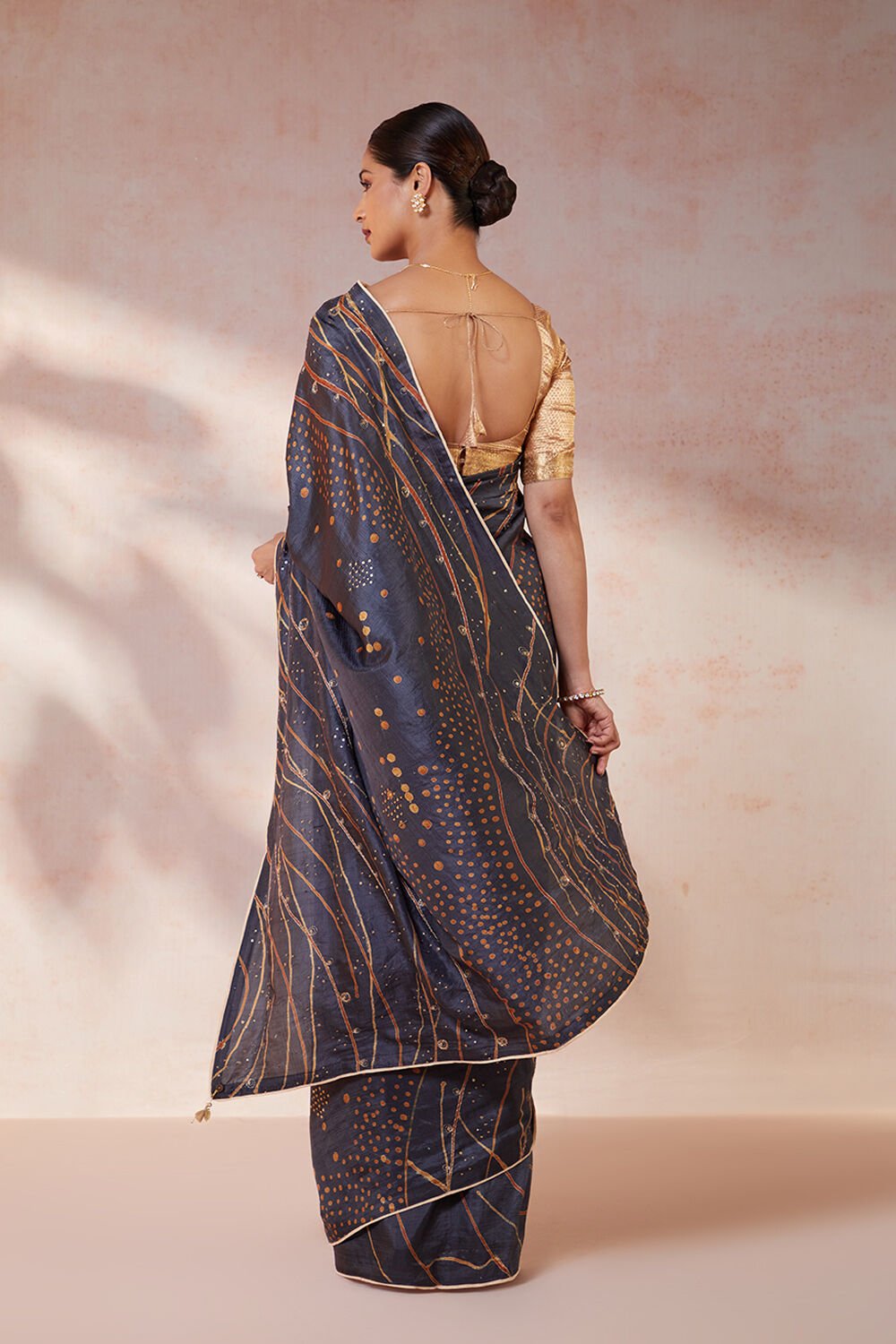 Dark Blue Hand Painted Silk Saree image number null