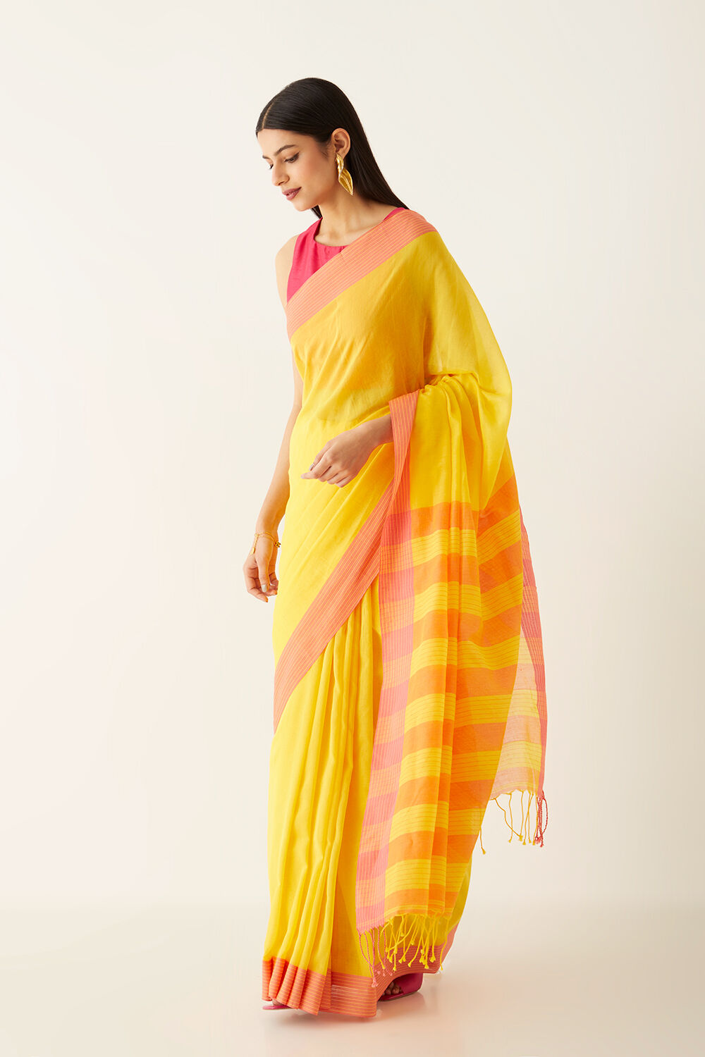 Yellow Pure Cotton Bengal Saree image number null