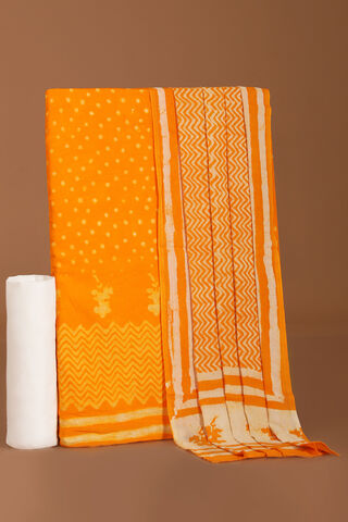 Yellow Pure Cotton Linen Dabu Block Printed Unstitched Suit Set image number