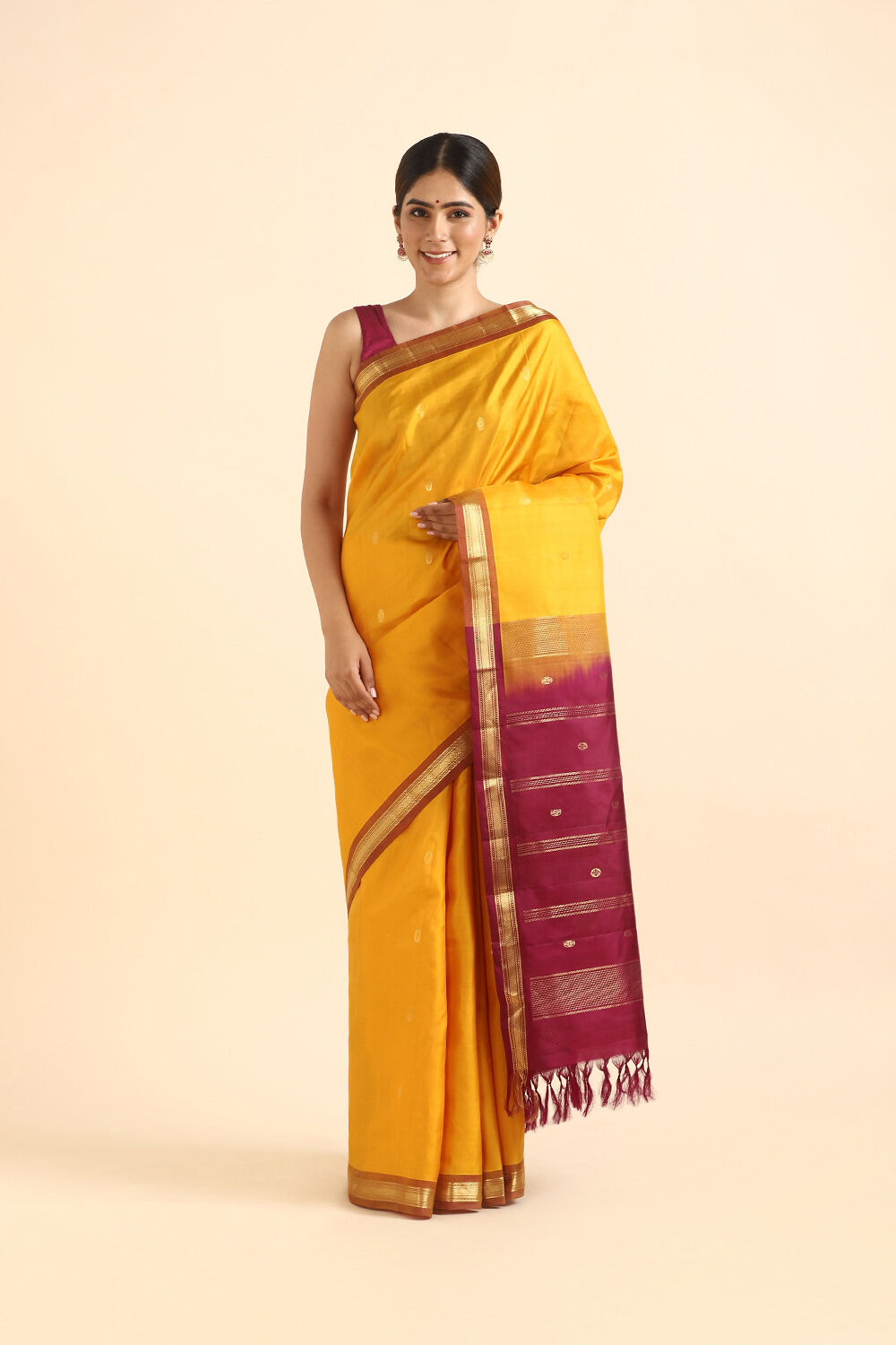 Yellow Pure Silk Kanjivaram inspired Saree image number null