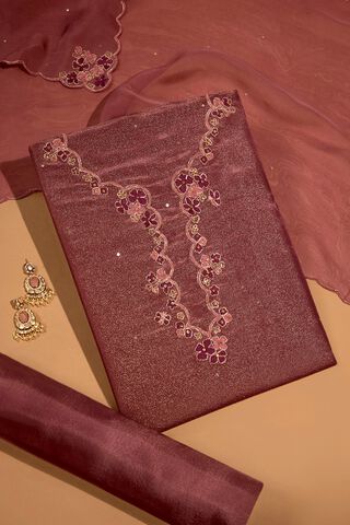 Purple Viscose Tissue Embroidered Unstitched Suit Set image number