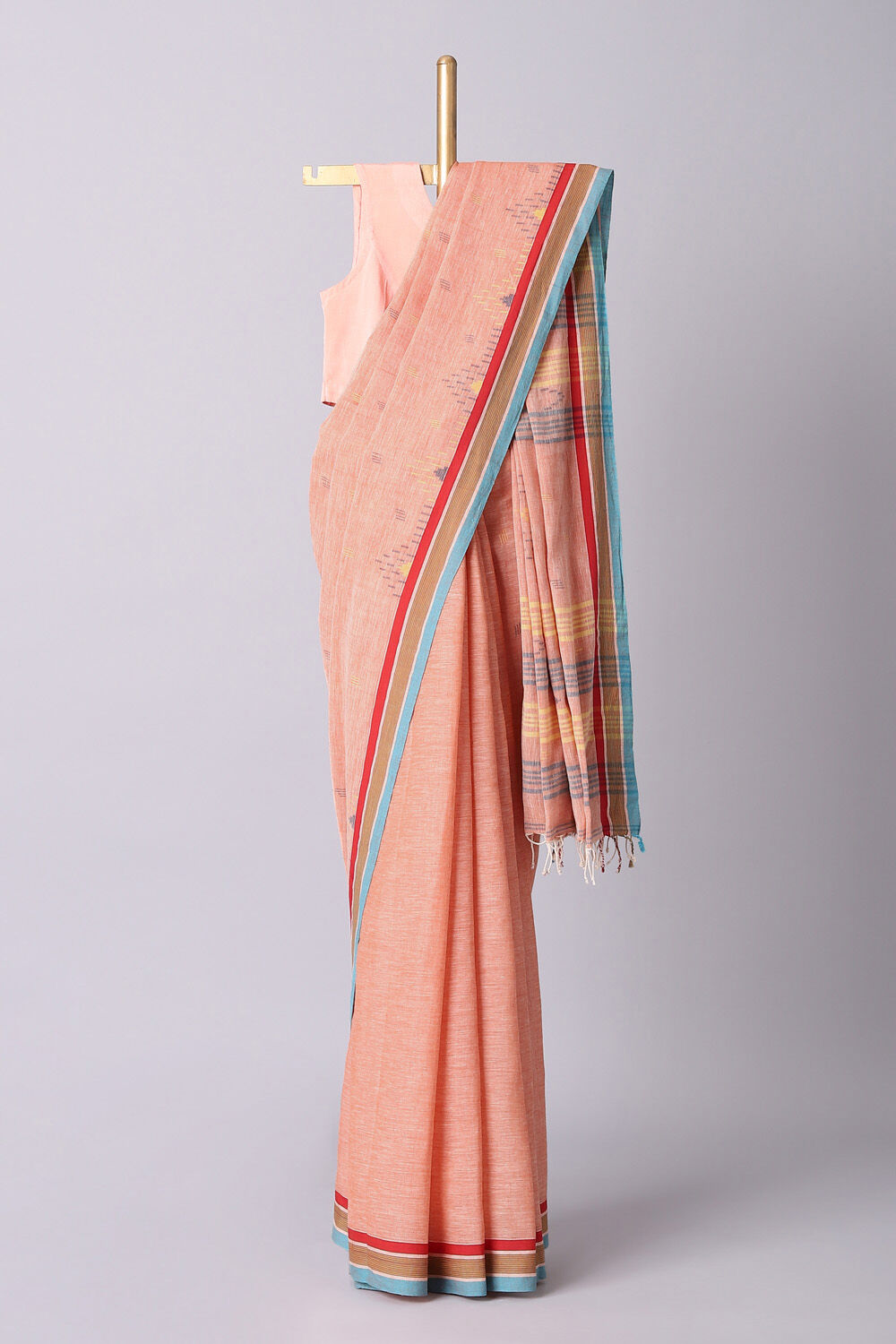 Light Orange Cotton Pure Khadi Cotton Jamdani Saree image number null
