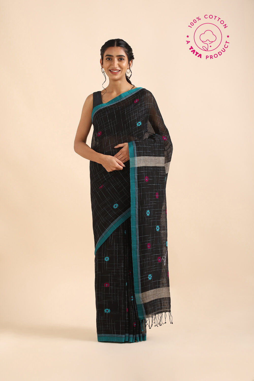 Black Pure Cotton Jamdani Saree image number null