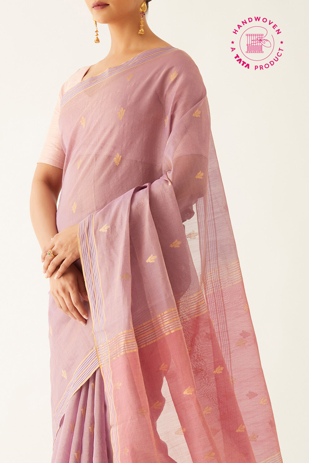 Purple Pure Cotton Tissue Chanderi Saree image number null