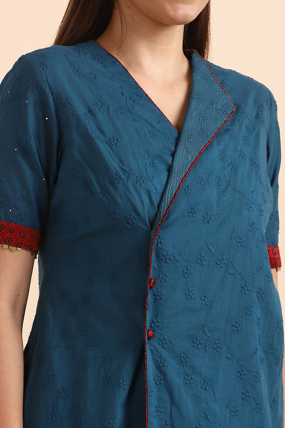 Dark Blue Embroidered Cotton Kurta Set image number null