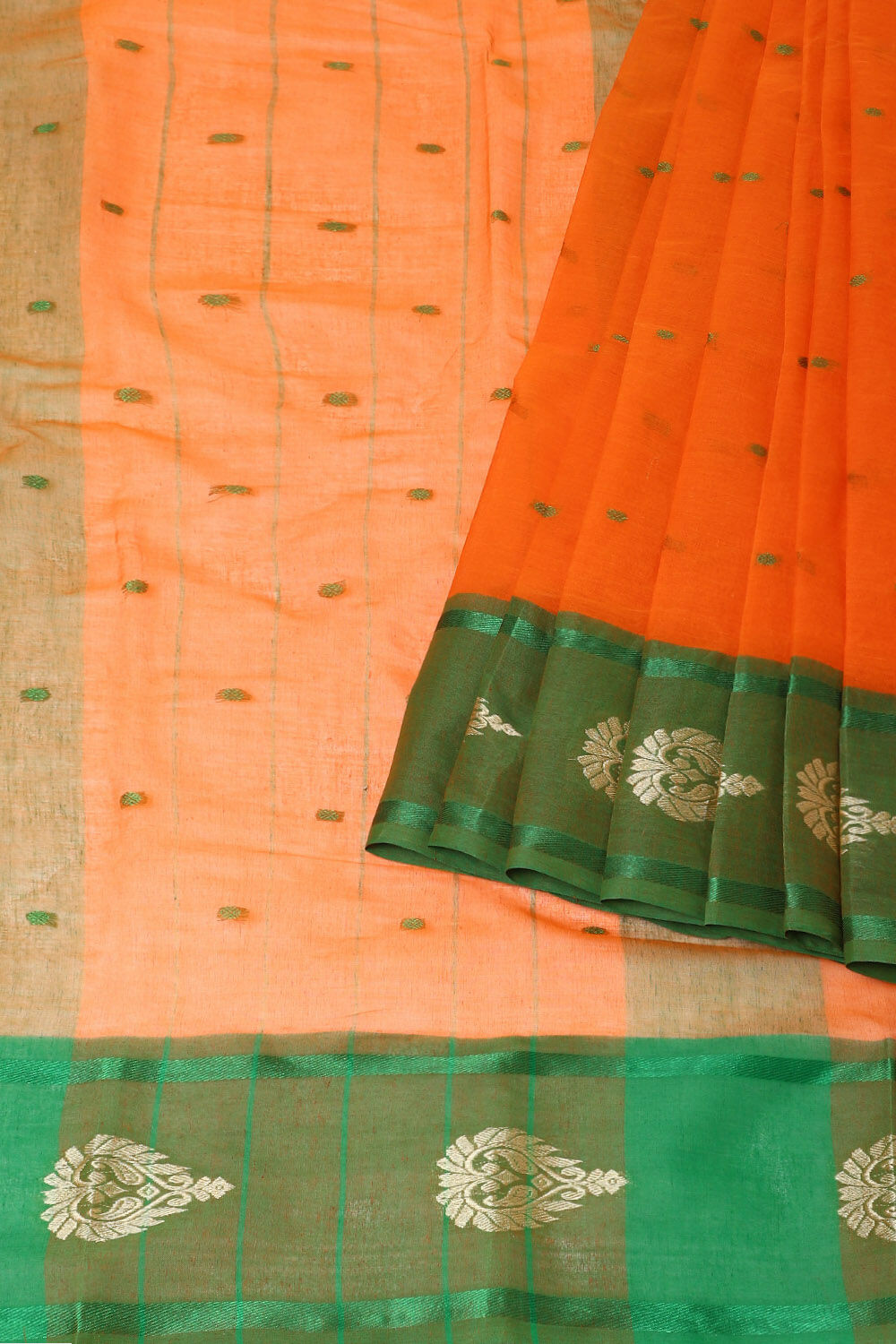 Orange Pure Cotton Bengal Saree image number null