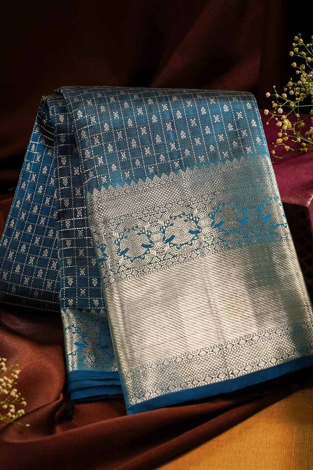 Navy Pure Silk Woven Kanjivaram Saree