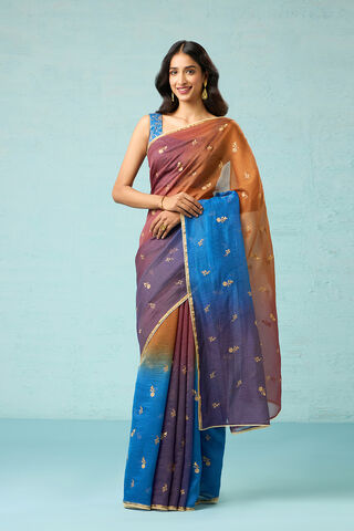 Blue Pure Silk Cotton Embroidered Saree thumbnail image number null