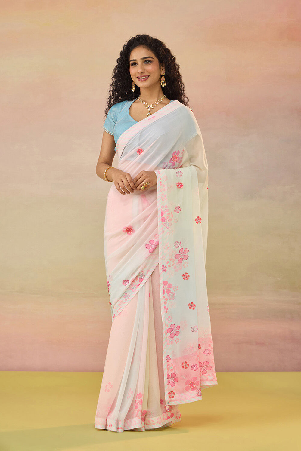 Light Pink Printed Viscose Georgette Saree image number null