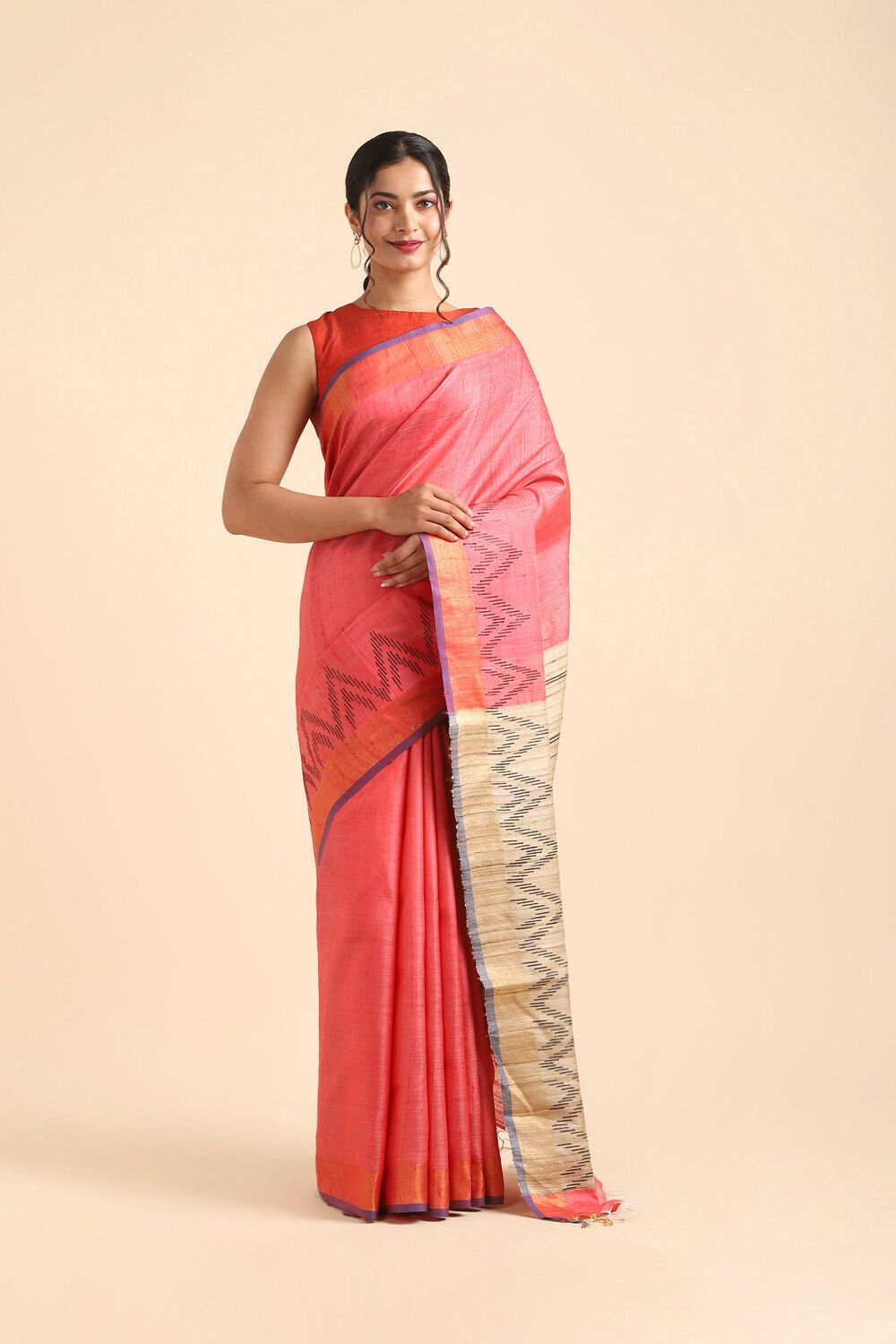 Red Pure Tussar Silk Bhagalpuri Saree image number null
