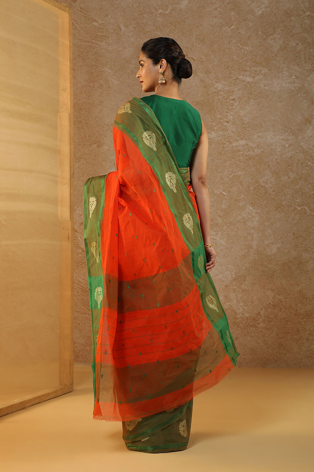 Orange Woven Pure Cotton Bengal Saree image number null