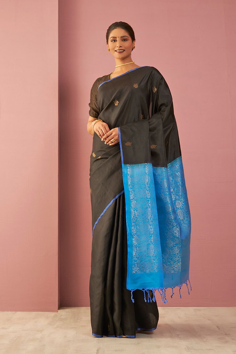 Black Woven Pure Soft Silk Saree image number null