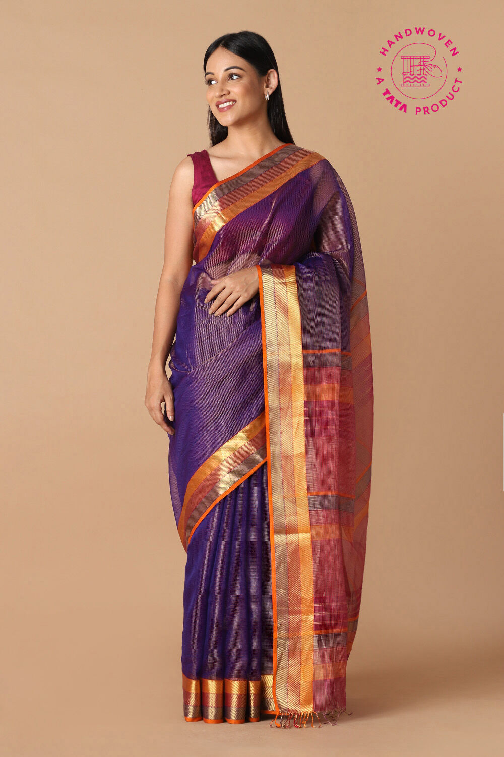 Purple Pure Cotton Tissue Maheswari Saree image number null