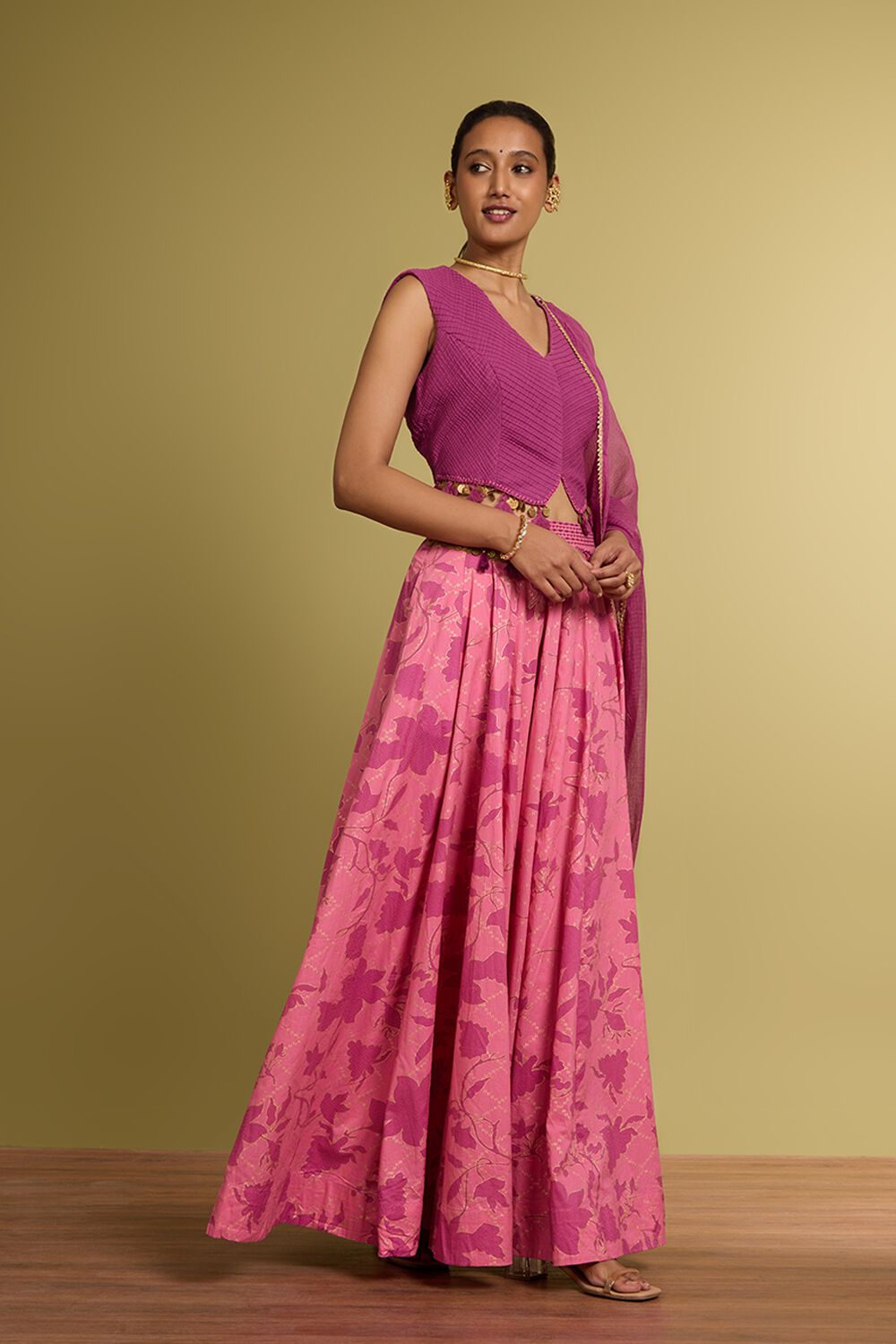 Purple Rajasthan Pure Cotton Printed Embroidery Lehenga image number null