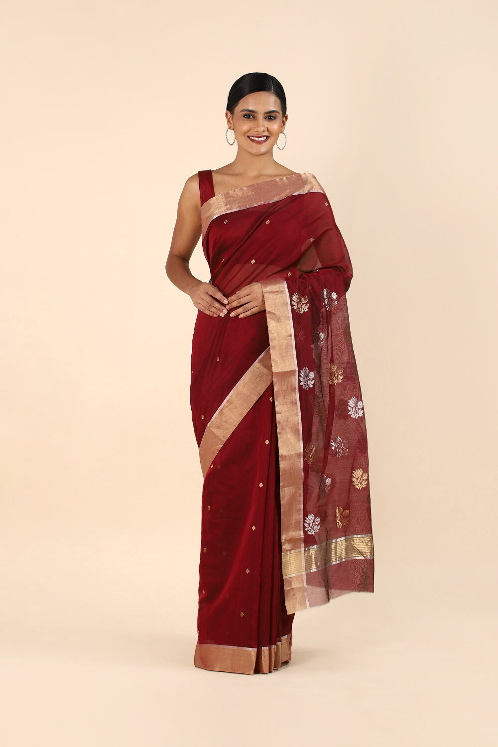 Red Pure Silk Cotton Chanderi Saree image number null