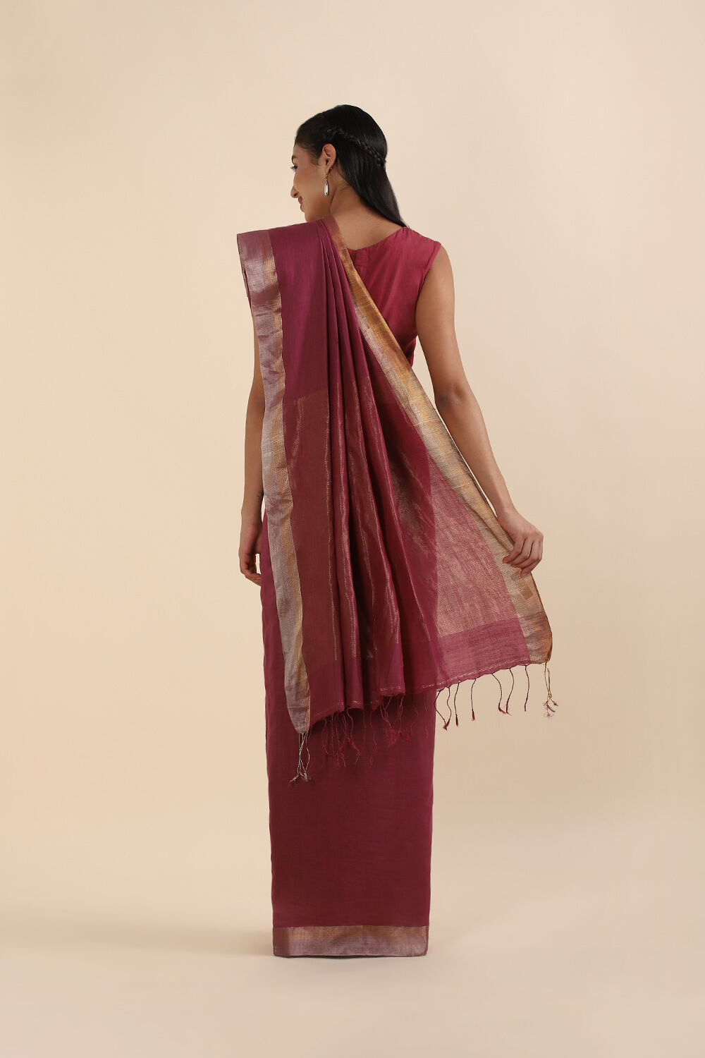 Dark Pink Pure Silk Cotton Jamdani Saree image number null