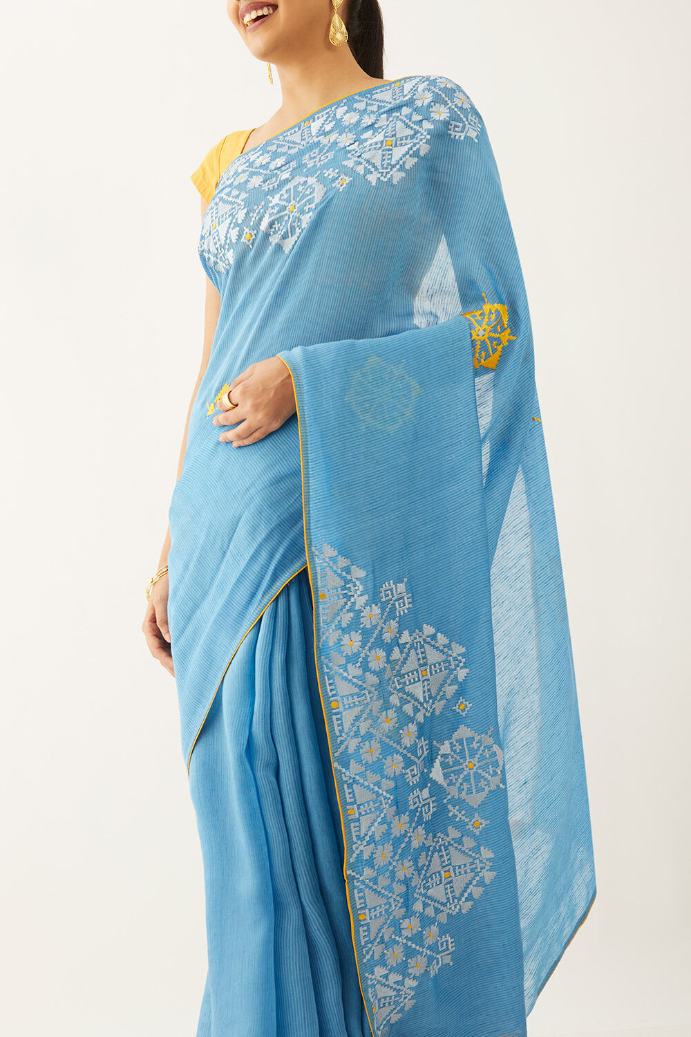 Blue Pure Silk Modal Embroidery Saree image number null