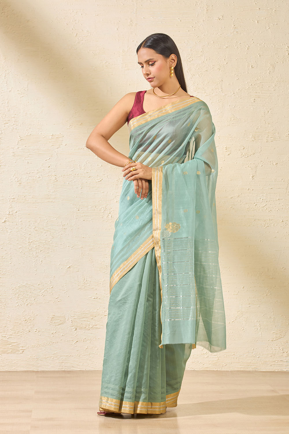 Green Woven Pure Silk Cotton Chanderi Saree image number null