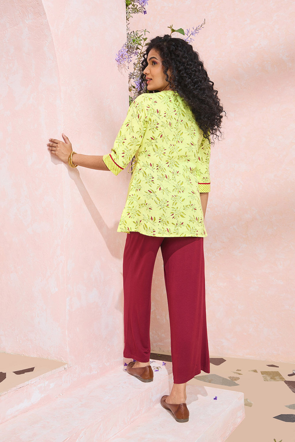 Light Green Block Printed Pure Cotton Short Top image number null