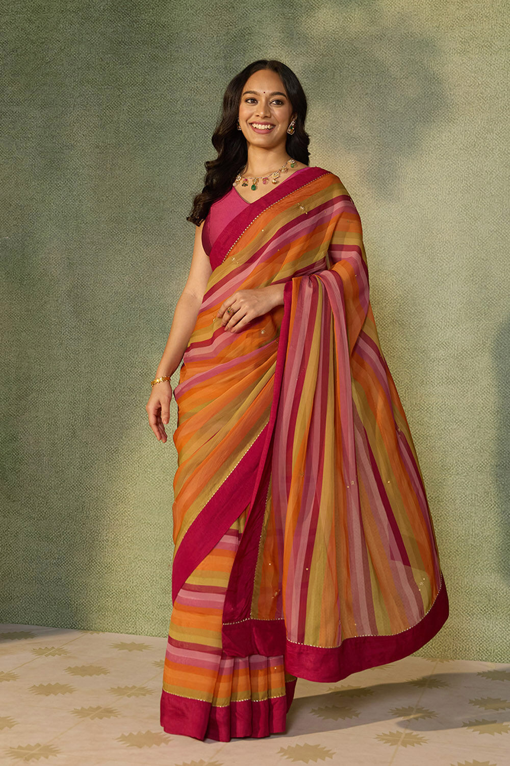 Multicoloured Printed Viscose Organza Saree image number null