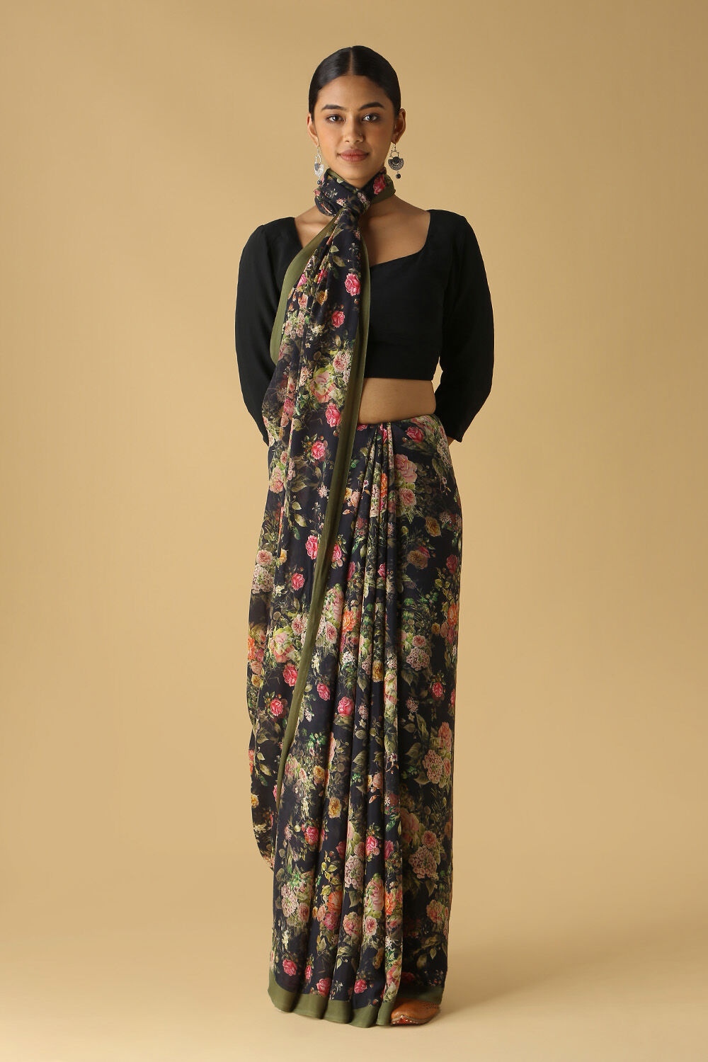 Black  Viscose Crepe Digital Printed Saree image number null