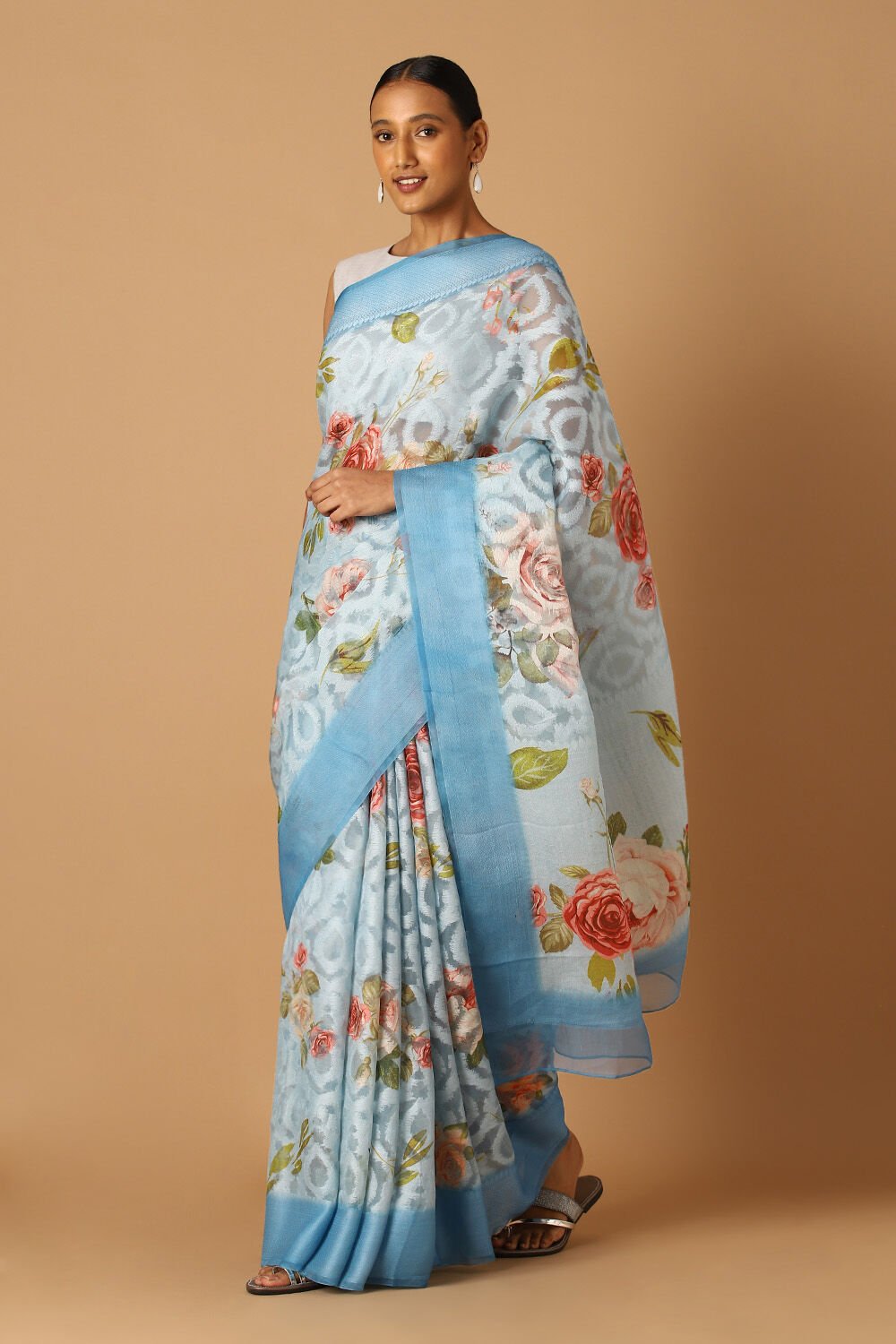 Blue Pure Organza Digital Printed Saree image number null