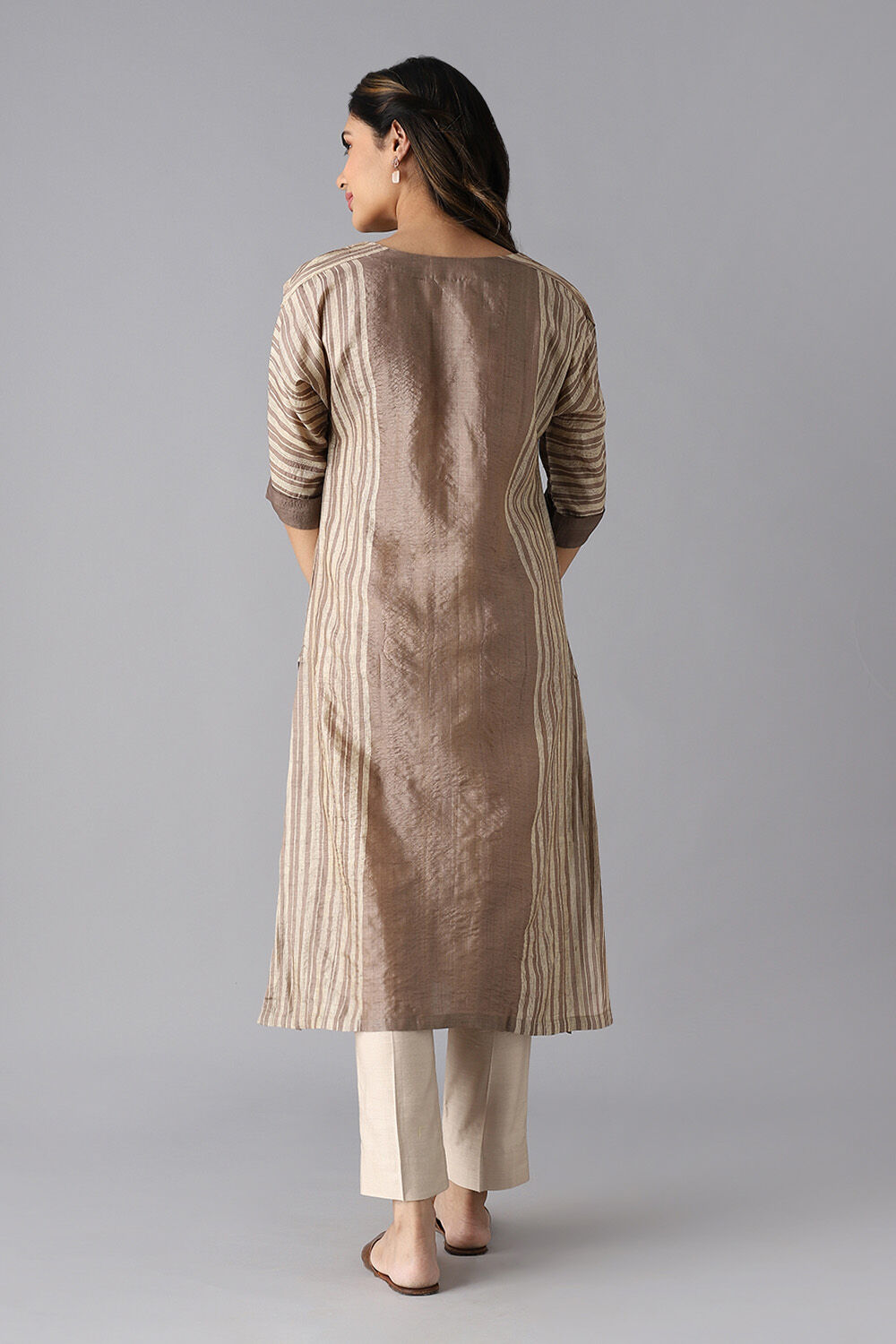Brown Tussar Block Printed Kurta image number null