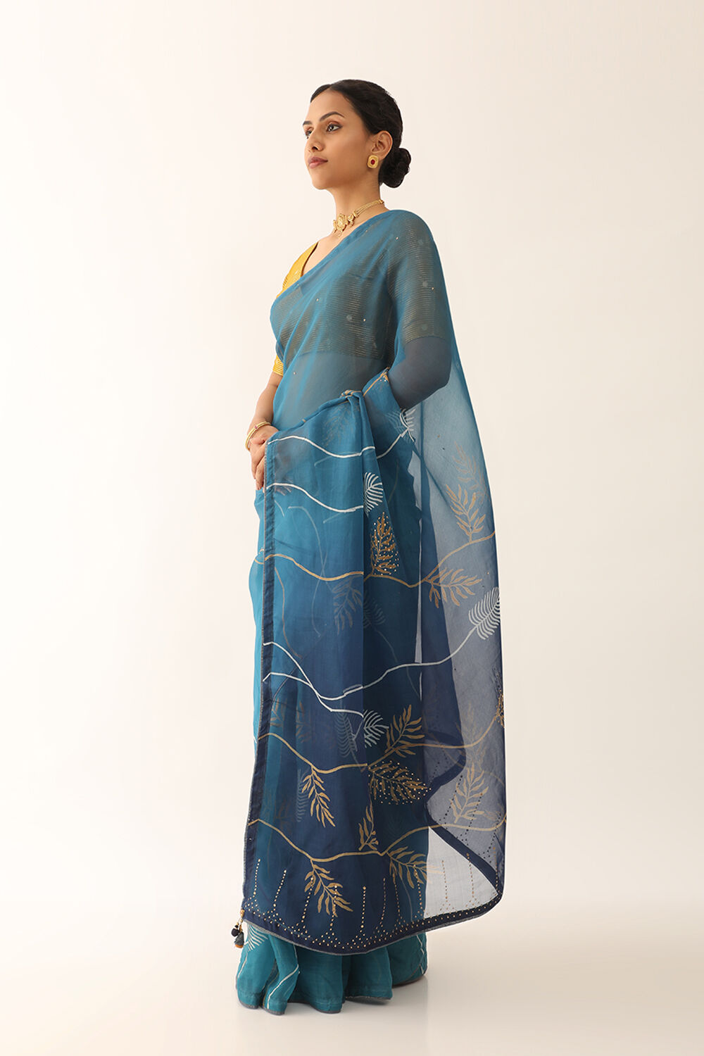 Blue Pure Silk Organza Hand Painted Saree image number null