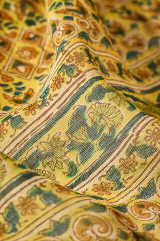 Yellow Rajasthan Pure Silk Cotton Printed Sanganeri Saree thumbnail image number null