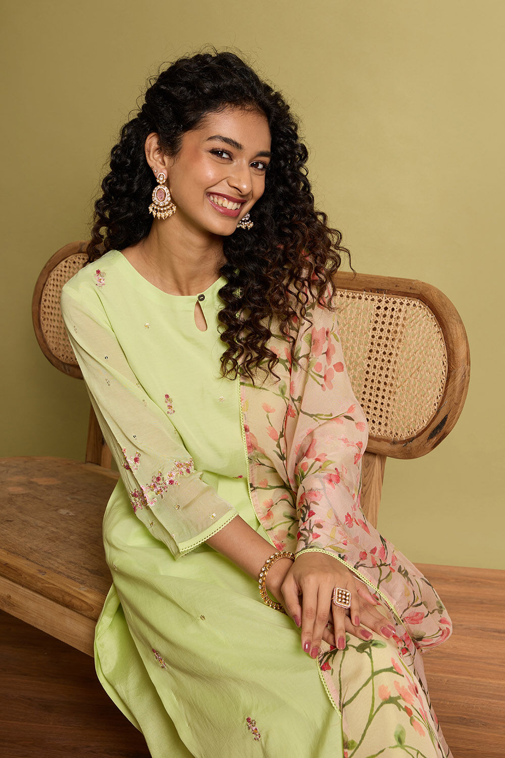 Light Green Pure Cotton Embroidered Kurta Set image number null