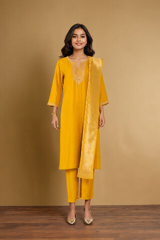 Dark Yellow Viscose Embroidered Kurta Set thumbnail image number null