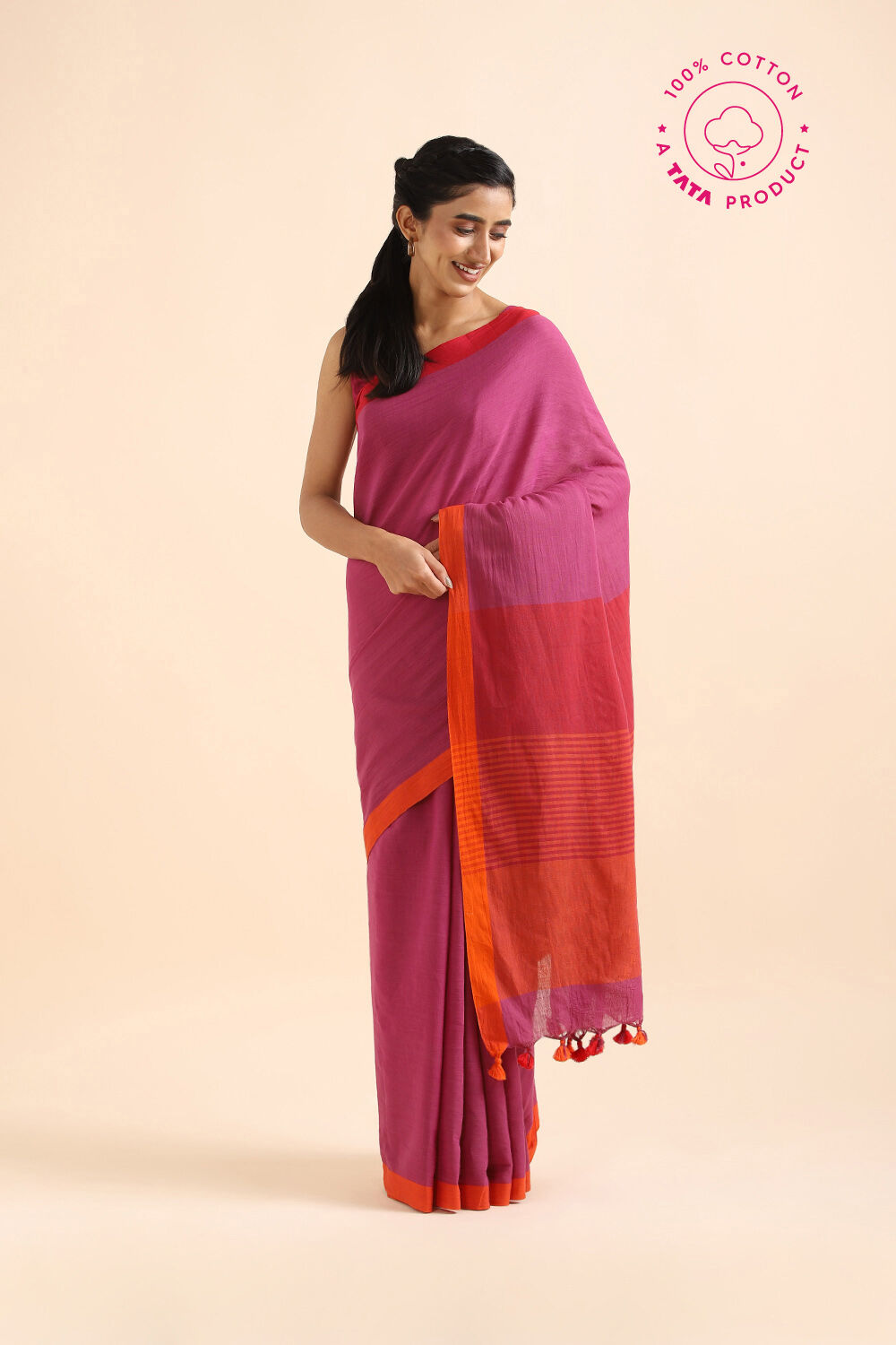Violet Pure Cotton Bengal Saree image number null