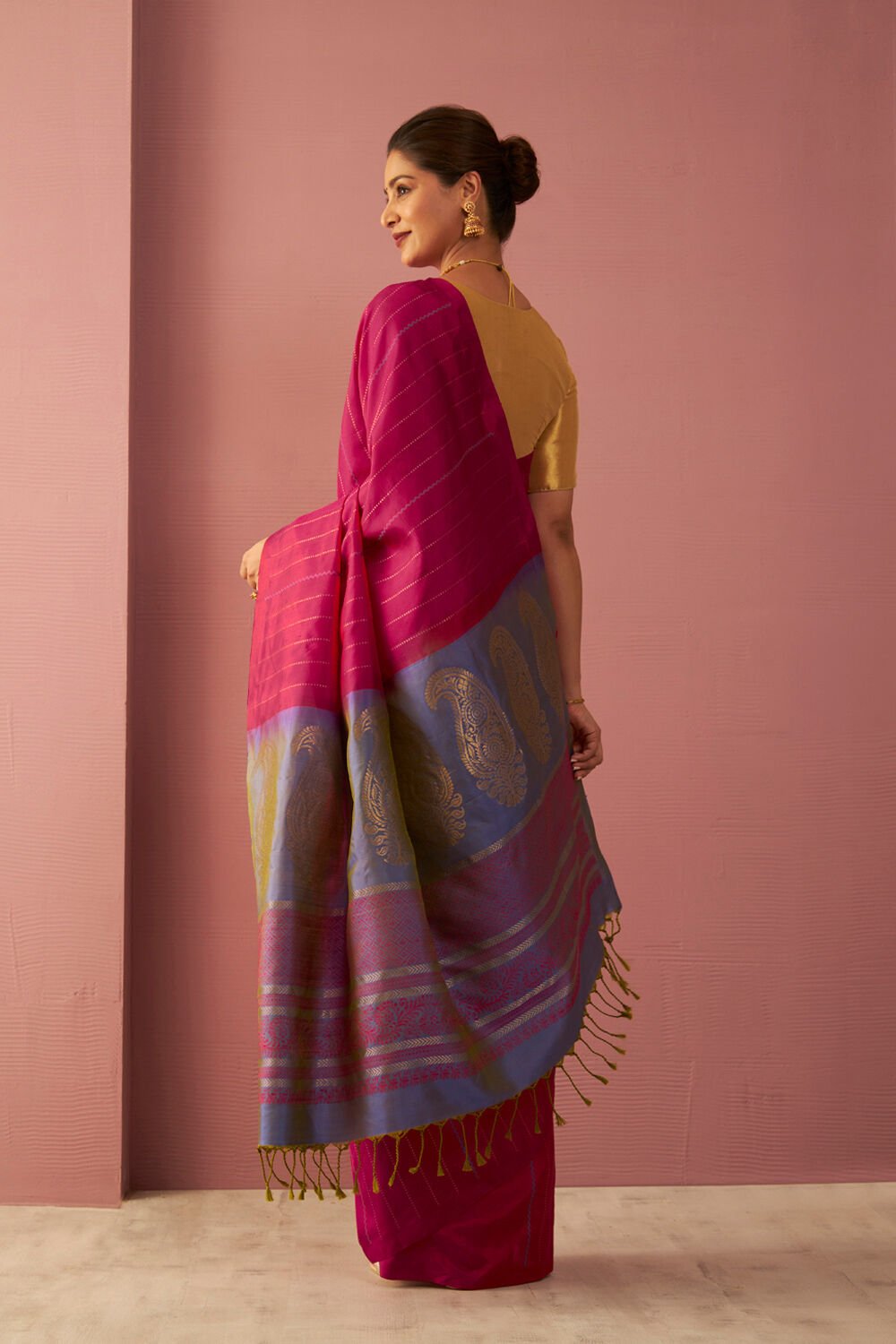 Pink Woven Pure Soft Silk Saree image number null