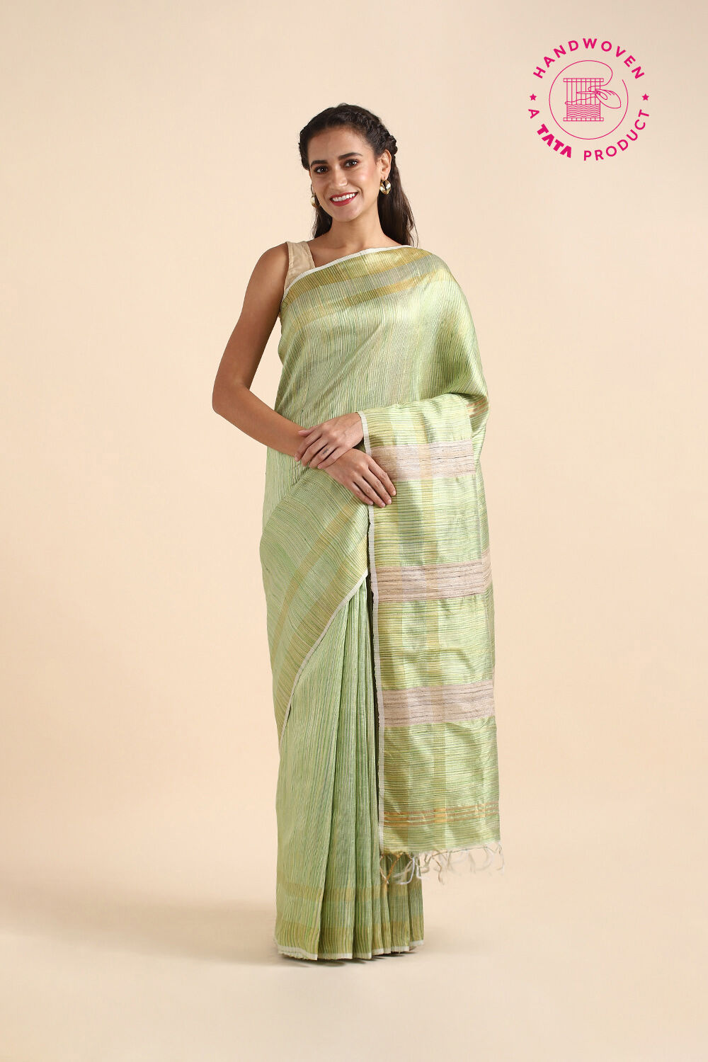 Light Green Pure Tussar Silk Bhagalpuri Saree image number null