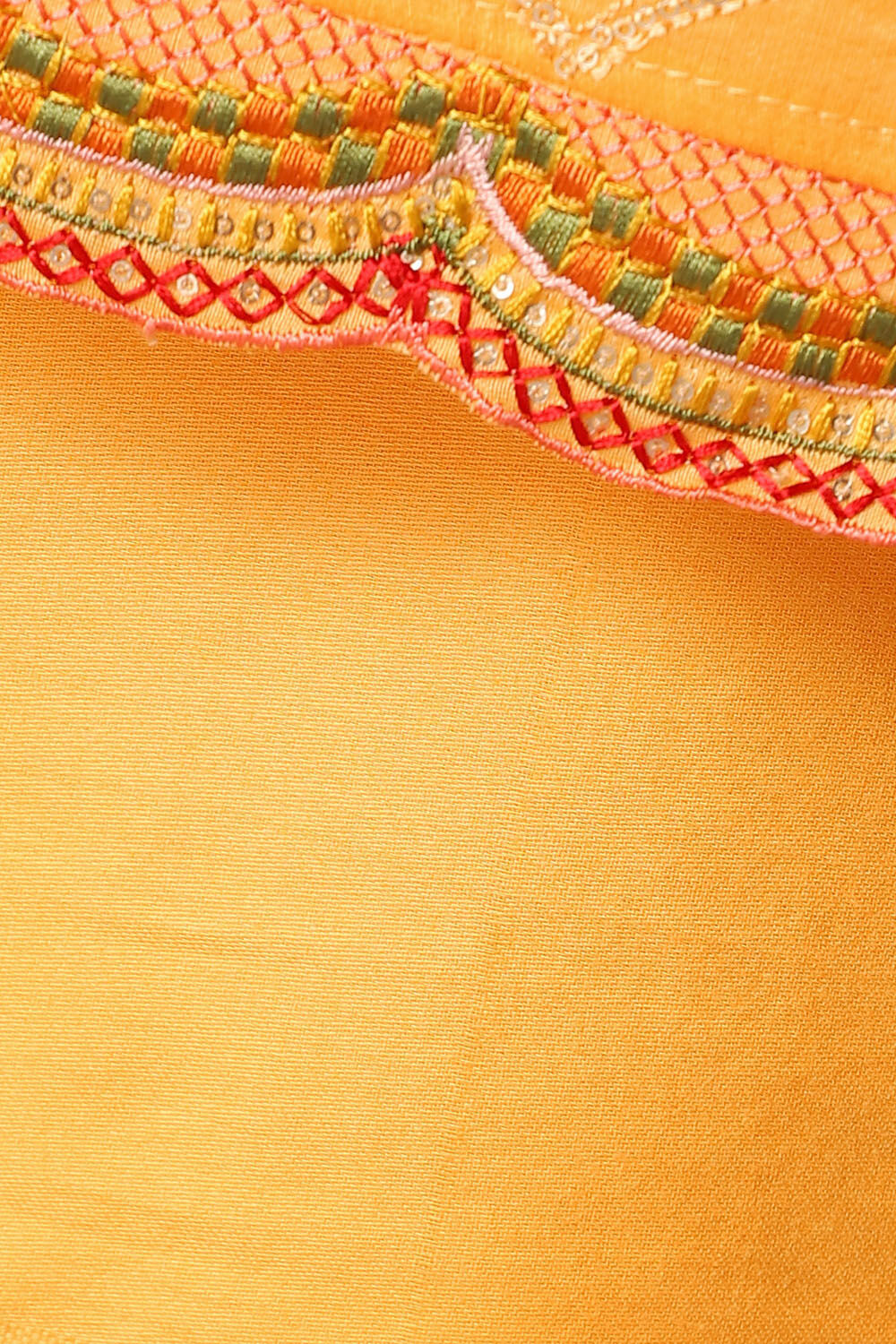 Yellow Silk Cotton Embroidered Semistitched Suit Set image number null