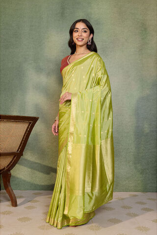 Light Green Silk Viscose Cutwork Banarasi Inspired Design Saree thumbnail image number null