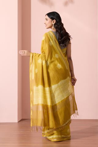 Light Yellow Pure Silk Cotton Shibori Saree thumbnail image number null