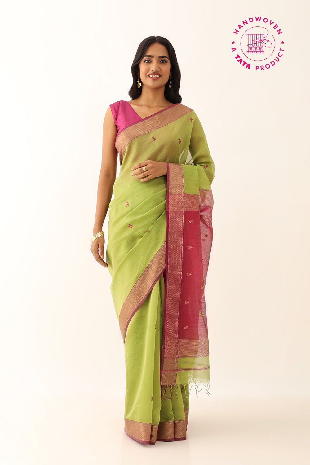 Light Green Pure Silk Cotton Woven Maheshwari Saree image number null