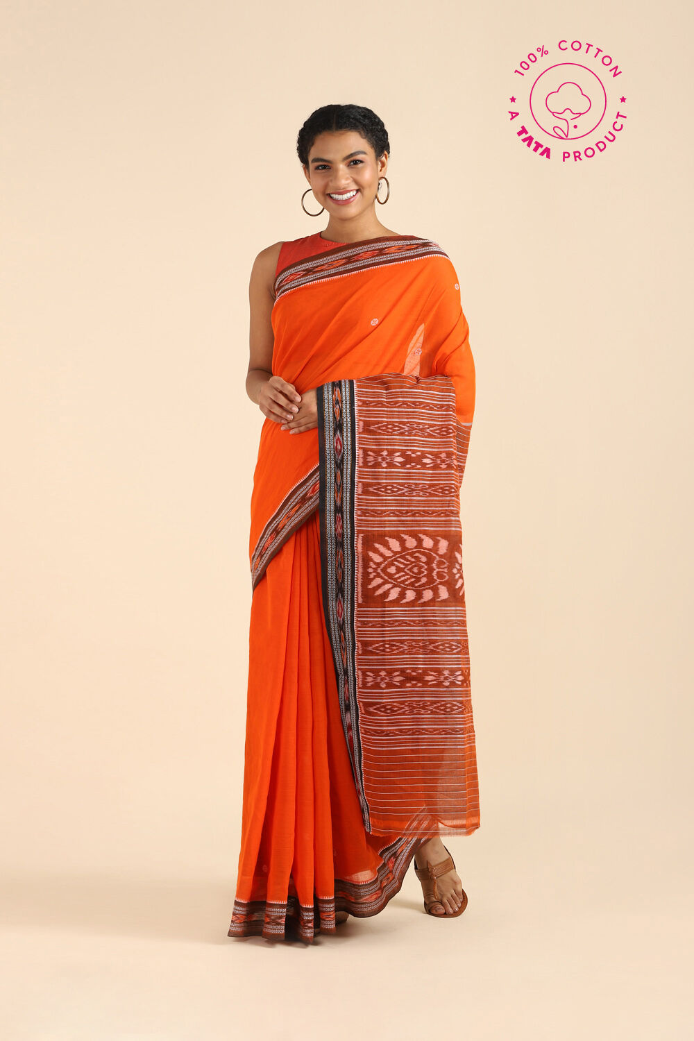 Orange Pure Cotton Odissa Ikat Saree image number null