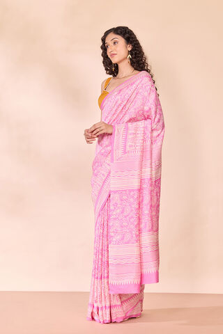 Pink Murshidabad Block Printed Pure Silk Saree thumbnail image number null