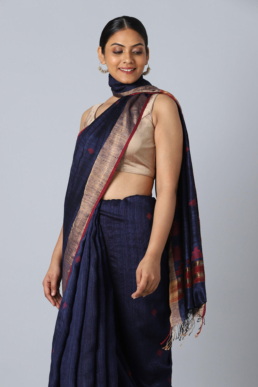 Dark Blue Pure Silk Vanya Jamdani Saree image number null