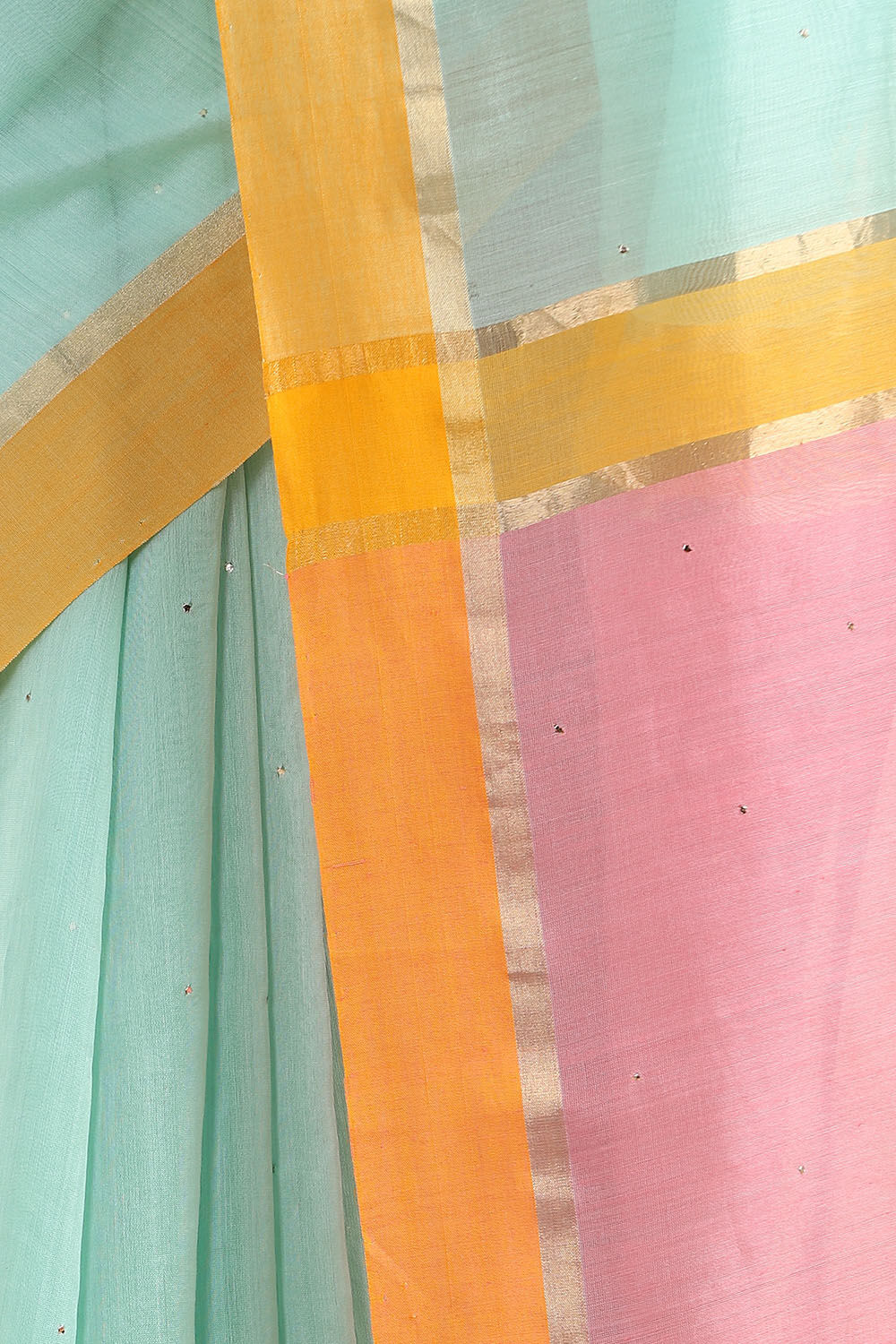 Light Blue Pure Silk Cotton Mukaish Work Saree image number null