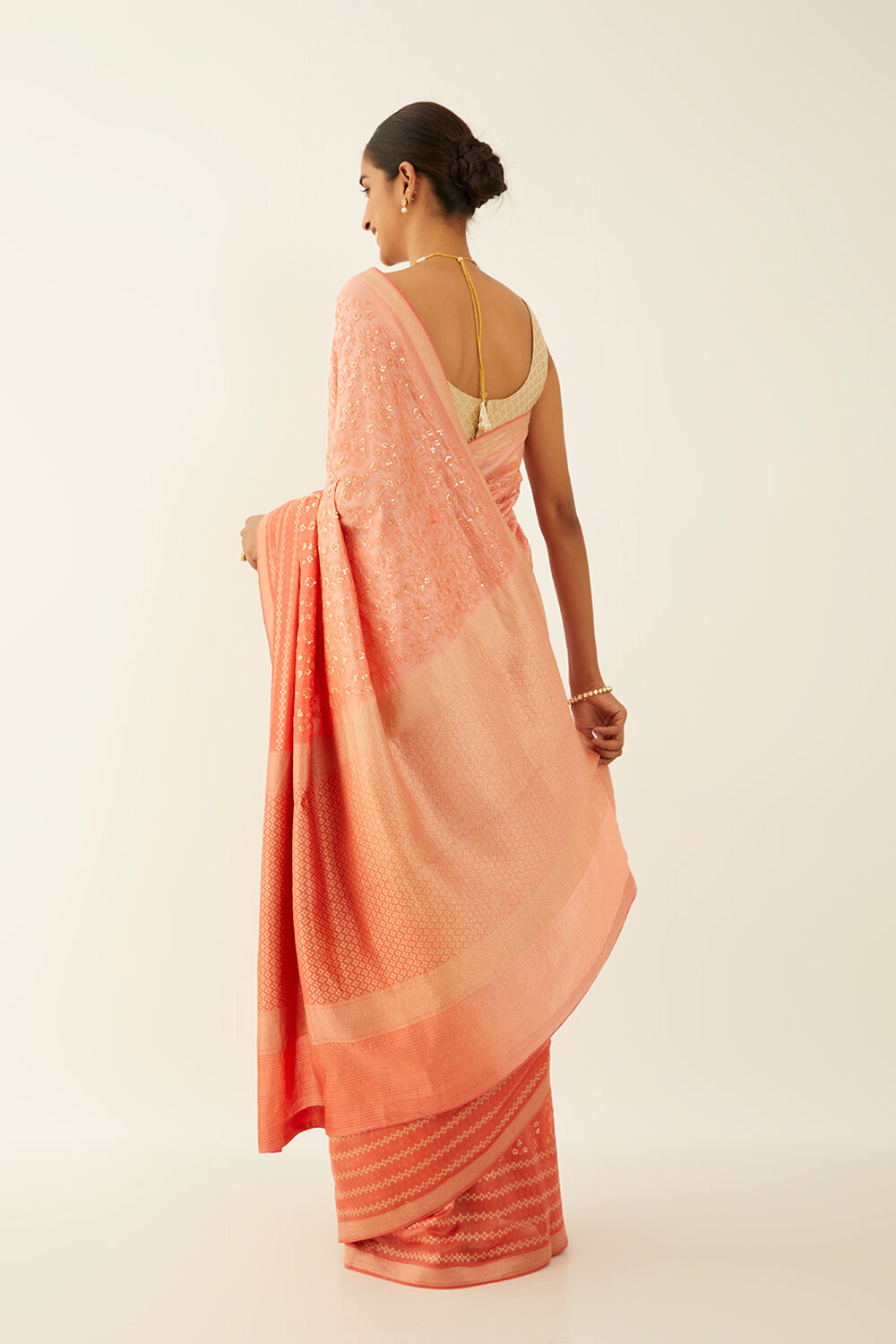 Light Orange Pure Silk Organza Banaras Saree image number null