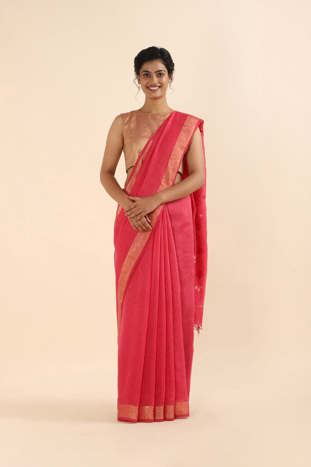 Pink Pure Silk Linen Bhagalpuri Saree image number null
