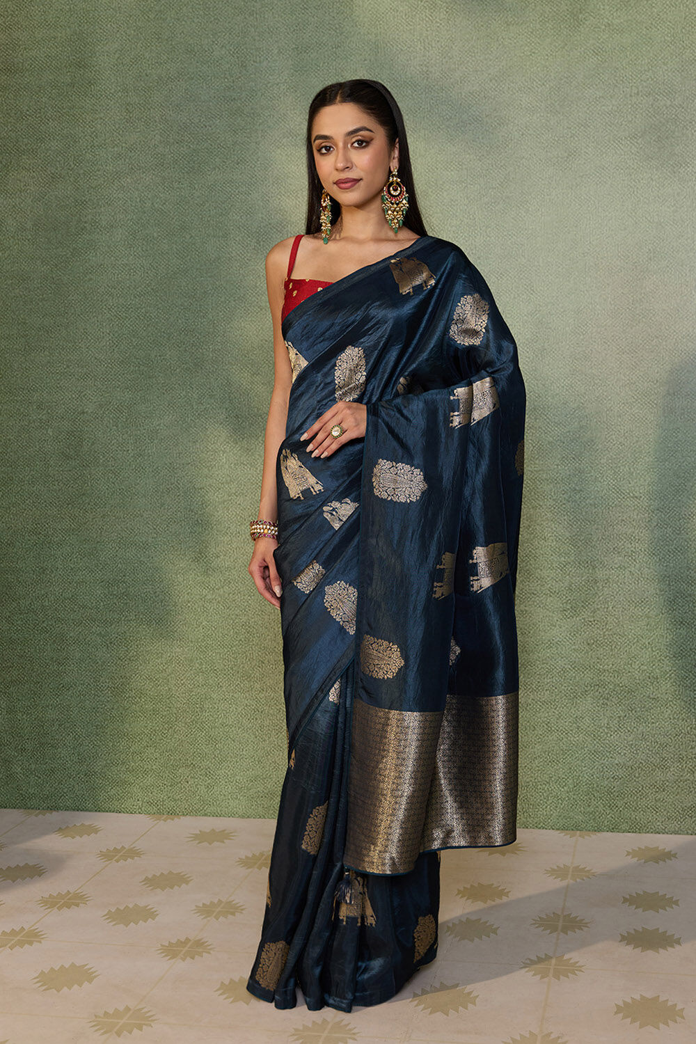 Dark Blue Woven Design Viscose Saree image number null