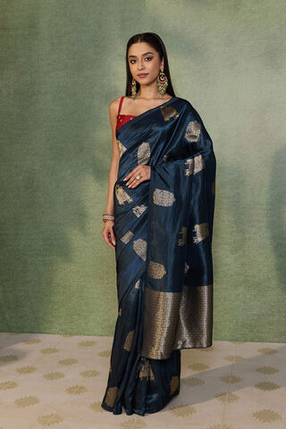 Dark Blue Woven Design Viscose Saree thumbnail image number null