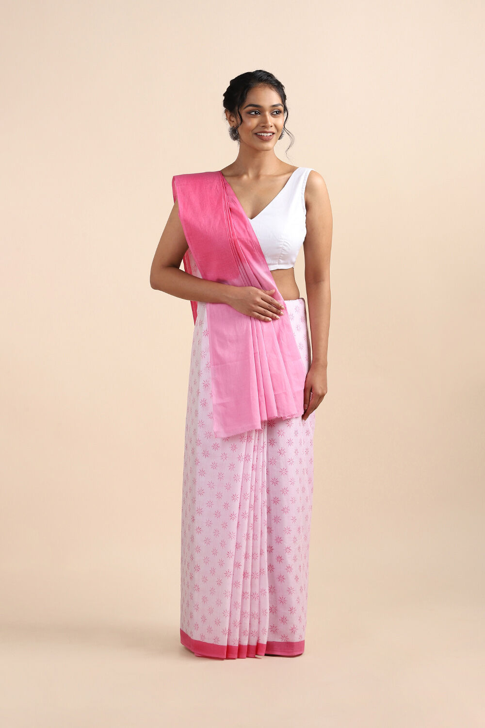 Pink Pure Cotton Mulmul Printed Saree image number null