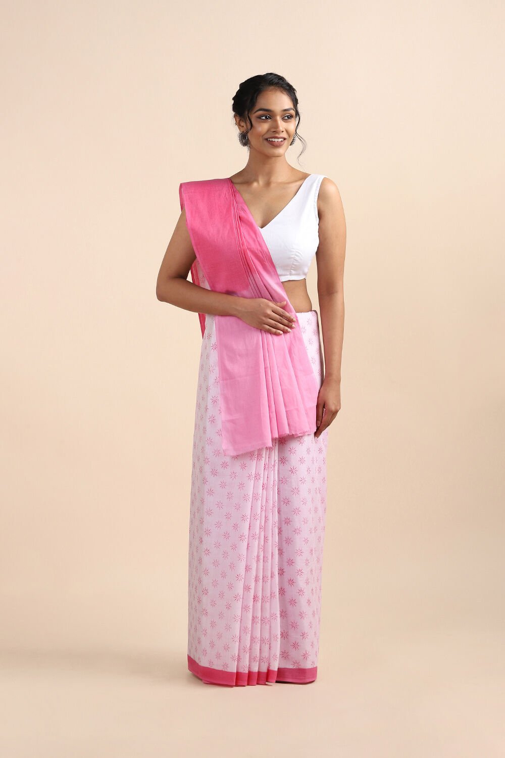 Pink Pure Cotton Mulmul Printed Saree image number null