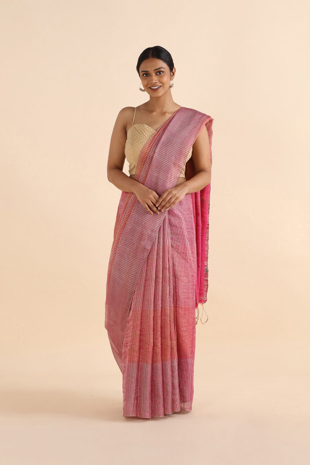Dark Pink Pure Tissue Vanya Bengal Saree image number null